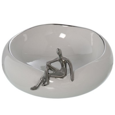 Centro de mesa decorativo cerámica blanca con figura en plata