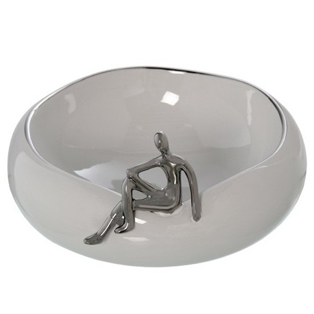 Comprar Centro de mesa decorativo cerámica blanca con figura en plata