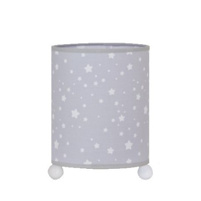 Lámpara infantil de sobremesa Poseidón en gris con estrellas blancas