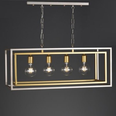 Lámpara farol Caliope cuatro luces metal plata envejecida y oro
