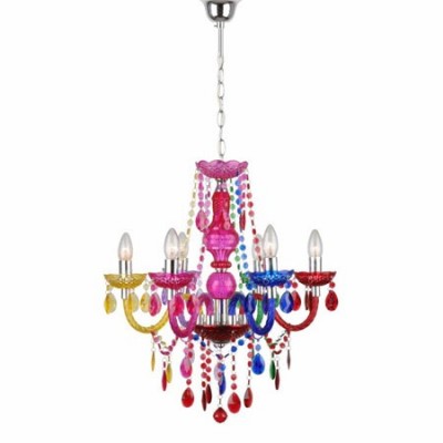 Chandelier seis luces multicolor con lágrimas colgantes y abalorios