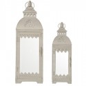 Set dos portavelas vintage metal blanco rozado y cristal