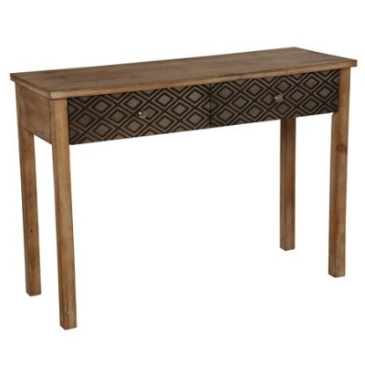 Recibidor madera natural dos cajones con tallado rombos