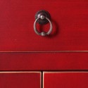 Mesita de noche Oriente roja madera dos puertas y un cajón detalles oro