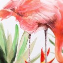 Pintura Flamencos en lienzo tonos rosa, blanco, verde y amarillo