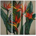 Tríptico lienzos decorativos de Flores y hojas en verde, rojo y amarillo