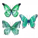 Set de tres mariposas decorativas en tonos verdes