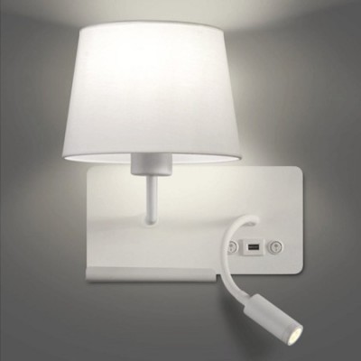 Aplique Hold metal blanco pantalla textil con lector LED, USB y estante