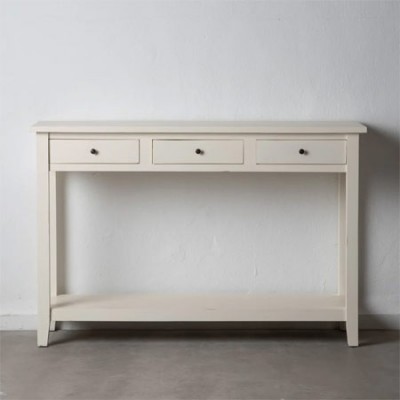 Consola de madera de mindi en color blanco roto