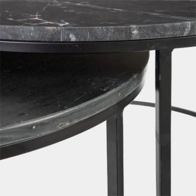 Comprar Set de 2 mesas auxiliares redondas de mármol negro y metal