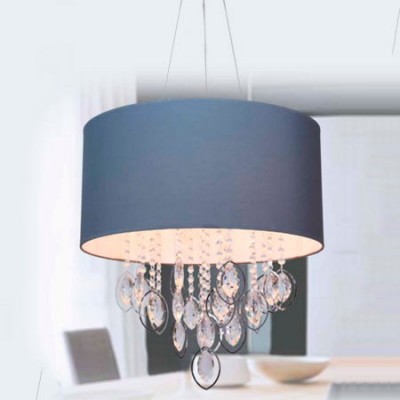 Lámpara con detalles de cristal y pantalla azul