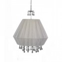 Lámpara colgante Elma en plata con pantalla textil color begonia y detalles en cristal