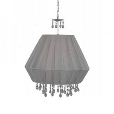 Lámpara colgante Elma en plata con pantalla textil color acacia y detalles en cristal
