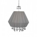 Lámpara colgante Elma en plata con pantalla textil color acacia y detalles en cristal