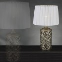 Lámpara sobremesa Agape en plata envejecida pantalla beige tablas