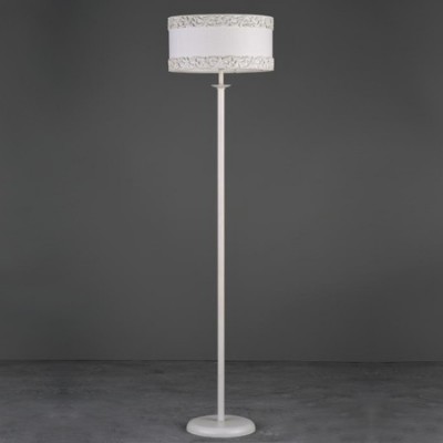 Lámpara de pie Dione en blanco con pantalla textil blanca