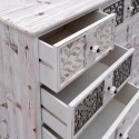 Cómoda Casablanca en madera blanca rozada y plata y dorado