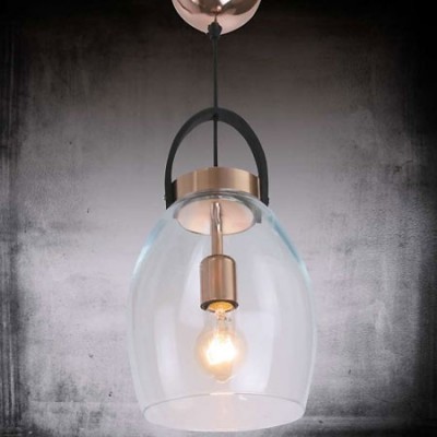 Lámpara colgante Lantern C en cristal transparente, cobre y negro