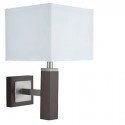 Aplique de pared en madera y plata satinada con pantalla blanca