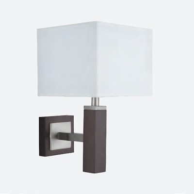 Aplique de pared en madera y plata satinada con pantalla blanca
