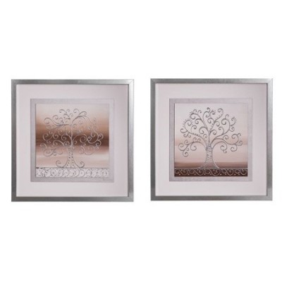 Set de dos cuadros de árbol con marco de madera
