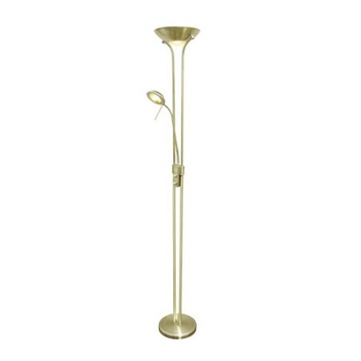 Pie de salón Lampa LED regulable en cuero con brazo lector