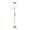 Pie de salón Lampa LED regulable en cuero con brazo lector