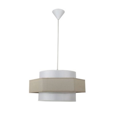Lámpara colgante Hexágono doble pantalla textil beige y piedra