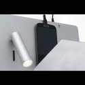 Aplique de pared Suau LED gris plata con cargador USB y estante