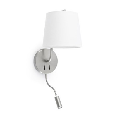 Aplique de pared Berni níquel satinado pantalla blanca con lector LED
