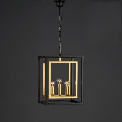 Lámpara colgante farol Caliope metal negro y oro con tres luces