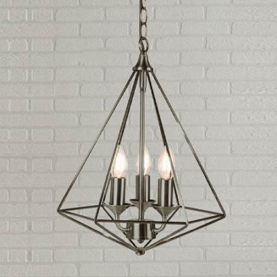 Lámpara colgante Diamond metal plata envejecida con tres luces