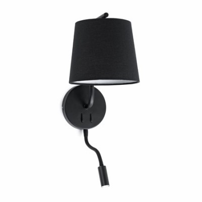 Lámpara cabecero Berni negra metal y textil con lector LED