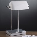 Lámpara de mesa Bankers cromo tulipa cristal blanco orientable