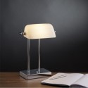 Lámpara de mesa Bankers cromo tulipa cristal blanco orientable