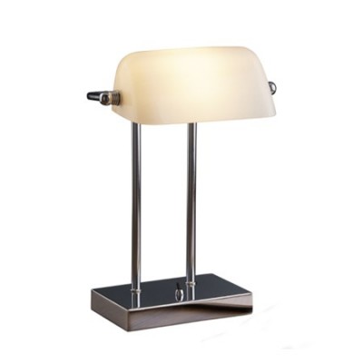 Lámpara de mesa Bankers cromo tulipa cristal blanco orientable