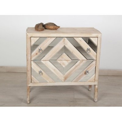 Cómoda Rombos madera natural y espejo dos cajones