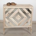 Cómoda Rombos madera natural y espejo dos cajones
