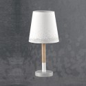 Lámpara de mesa juvenil Nieve en blanco y madera detalles en gris