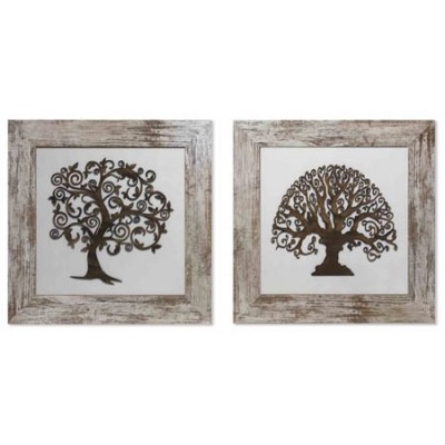 Set dos cuadros Árboles relieve con marco en madera rozada