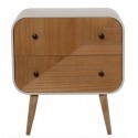 Mesita de noche retro madera natural y blanca redondeada dos cajones