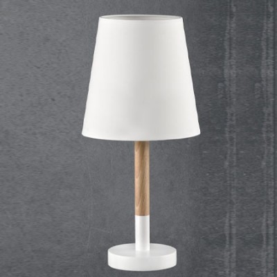Lámpara de mesa juvenil Nórdico en madera y blanco pantalla textil