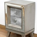Mesa de noche Círculos madera y espejo tallado plata con dos cajones