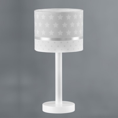 Lámpara infantil de mesa Estrellas con pantalla en blanco y gris
