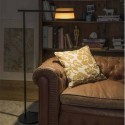 Pie salón LED regulable Loop en metal negro con pantalla de madera
