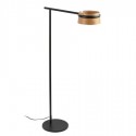 Pie salón LED regulable Loop en metal negro con pantalla de madera